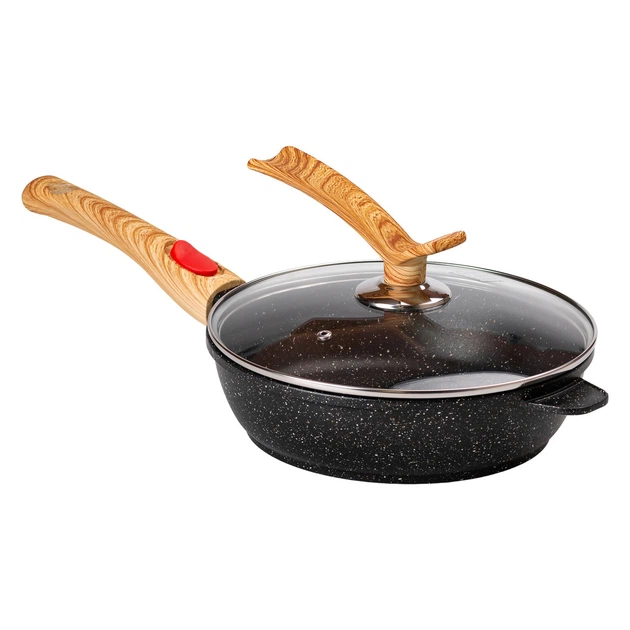 Сковорода глибока універсальна MGC алюмінієва з кришкою та знімною ручкою 26 см з антипригарним покриттям чорна - зображення 2