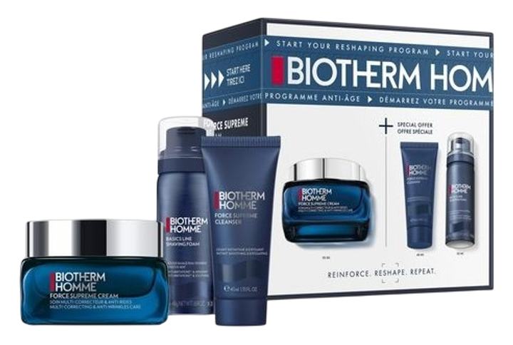 Набір по догляду за обличчям для чоловіків Biotherm Homme Force Supreme Крем для обличчя 50 мл + Піна для гоління 50 мл + Гель для вмивання 40 мл (3614274484793) - зображення 2