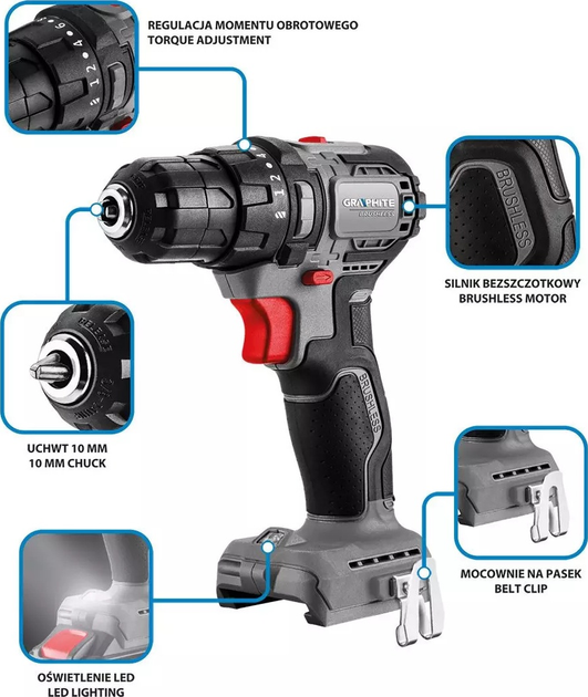 Akumulatorowa wiertarko-wkrętarka Graphite 10 mm Energy+ 18V 58GE139 bez akumulatora i ładowarki (5902062169297) - obraz 10