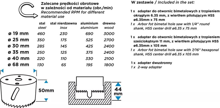 Zestaw otwornic bi-metalowych Graphite Co8% 55H319 9 szt. (5902062046017) - obraz 10