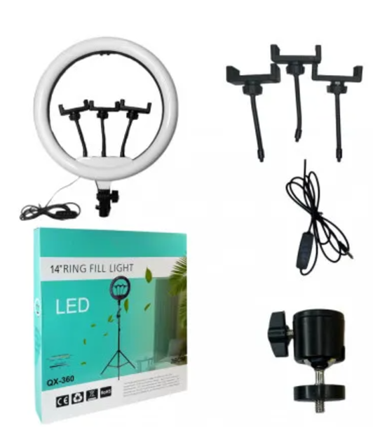 Лампа кольцевая для фото и видео Ring Fill Light QX-360, 36 см, LED, черная, с тремя держателями для смартфона - Фото 7 Лампа кольцевая для фото и видео Ring Fill Light QX-360, 36 см, LED, черная, с тремя держателями для смартфона - изображение 7