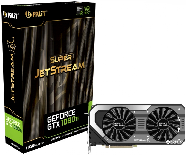GeForce® GTX 1080 Ti JetStream Видеокарта Palit PCI-Ex GeForce GTX 1080 Ti Super JetStream 11GB