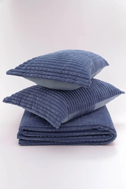 Покрывало с наволочками Merinos с Modern Line Евро 220×240 см Велософт Темно-синий - изображение 2