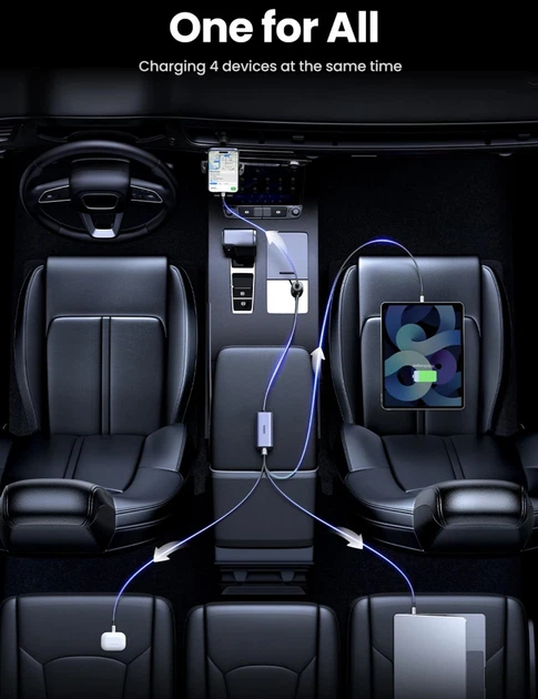 Автомобільний зарядний пристрій UGREEN 130W Fast Charger 4-Port USB - Фото 6 Автомобільний зарядний пристрій UGREEN 130W Fast Charger 4-Port USB - зображення 6
