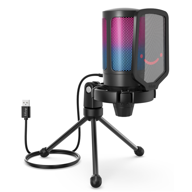 Мікрофон конденсаторний FIFINE AMPLIGAME A6V USB з RGB-підсвіткою Чорний/Black - Фото 1 Мікрофон конденсаторний FIFINE AMPLIGAME A6V USB з RGB-підсвіткою Чорний/Black - зображення 1