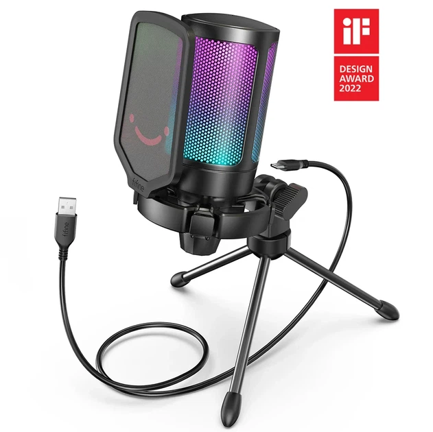 Мікрофон конденсаторний FIFINE AMPLIGAME A6V USB з RGB-підсвіткою Чорний/Black - Фото 2 Мікрофон конденсаторний FIFINE AMPLIGAME A6V USB з RGB-підсвіткою Чорний/Black - зображення 2