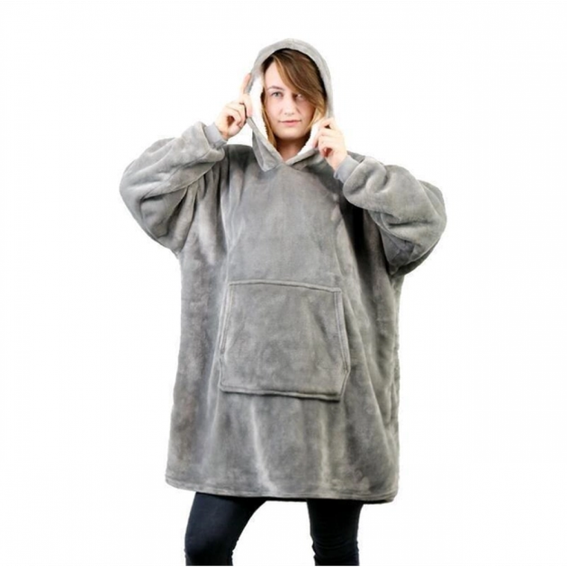 Плед Huggle Hoodie худи с капюшоном 80*100 см толстовка кофта оверсайз мягкий флисовый с рукавами для дома серый XL - изображение 2