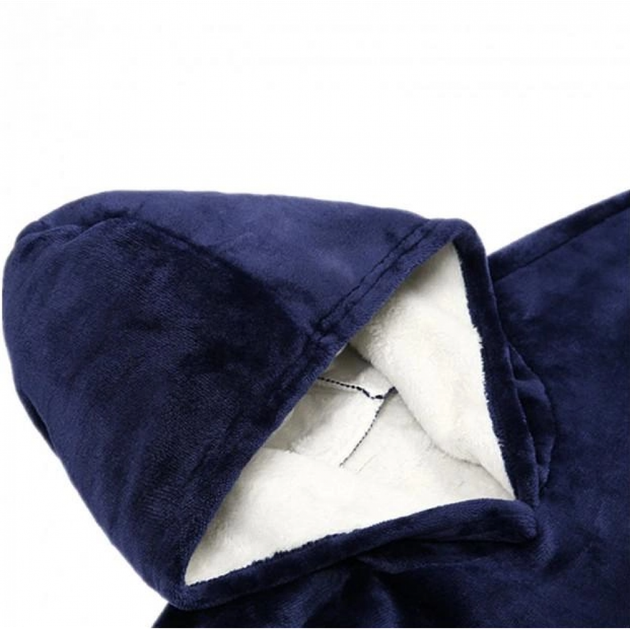 Плед Huggle Hoodie худи с капюшоном 80*100 см толстовка кофта оверсайз мягкий флисовый с рукавами для дома синий XL - изображение 7