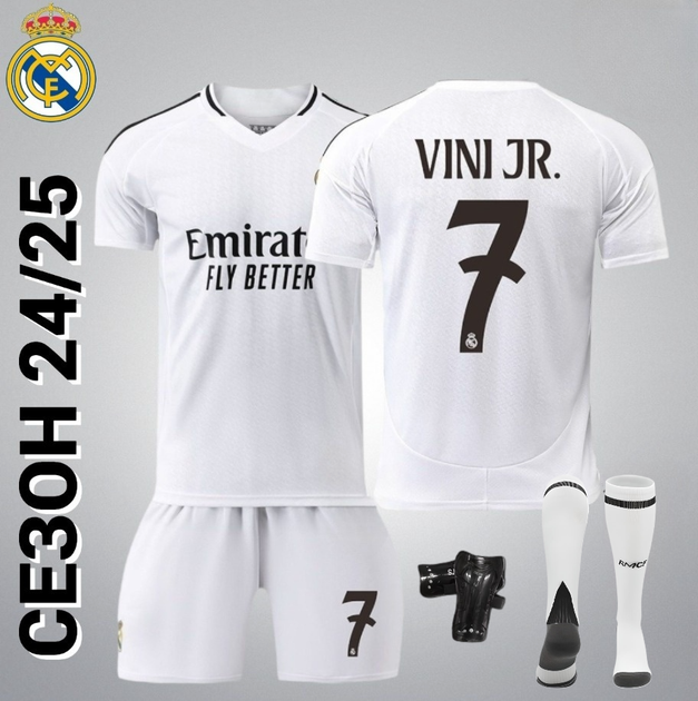 Футбольная форма Real Madrid VINI JN. (Винисиус Жуниор) 7, сезон 24/25 с гетрами (размер 34-38) и щитками, размер 24 ростом 130-140 см, белая - Фото 14 Футбольная форма Real Madrid VINI JN. (Винисиус Жуниор) 7, сезон 24/25 с гетрами (размер 34-38) и щитками, размер 24 ростом 130-140 см, белая - изображение 14
