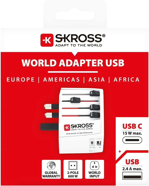 Мережевий зарядний пристрій Skross World Travel Adapter MUV USB A+C White (1302962) - зображення 4