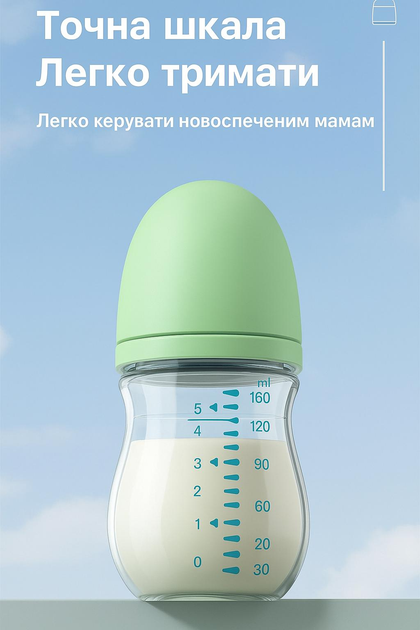 Пляшечка для годування скляна DR.Isla 180 мл з ручкою, антиколікова, 3+ міс, зелена - зображення 2
