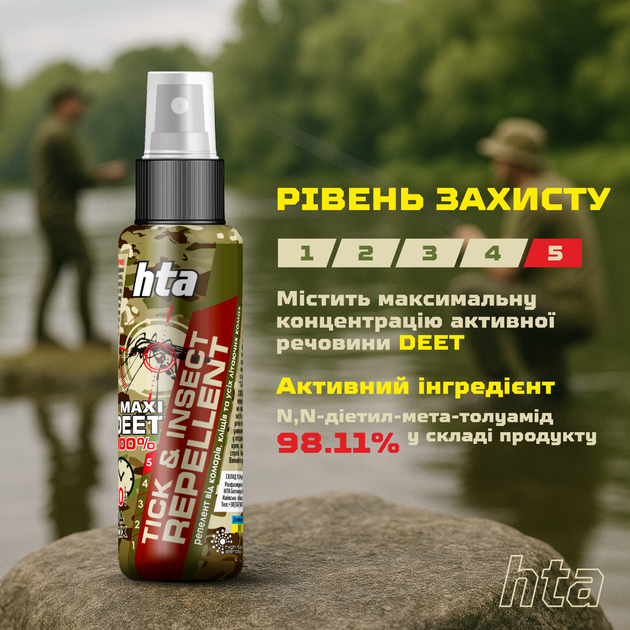 Репелент HTA Maxi DEET 100% від комарів, кліщів, мошок, мух, бліх, павуків та інших 100 мл (HTA4131) - зображення 3