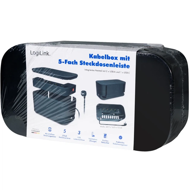 Мережевий фільтр Logilink CableBox&nbsp;5 розетки USB Type-A + USB Type-C 1.5 м Black (LPS282U) - зображення 6