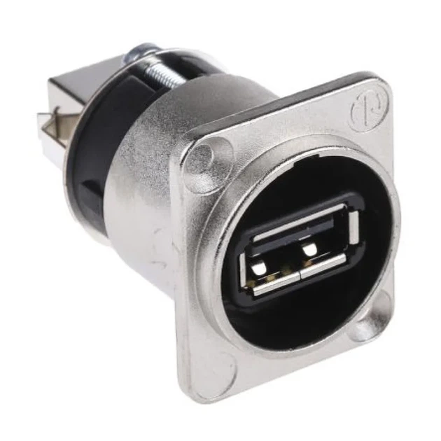 Роз'єм Neutrik NAUSB-W USB тип A–B панельний гніздо D-фланець 8 контактів прохідне гніздо A / гніздо B металевий корпус нікель заземлення на корпусі - зображення 2