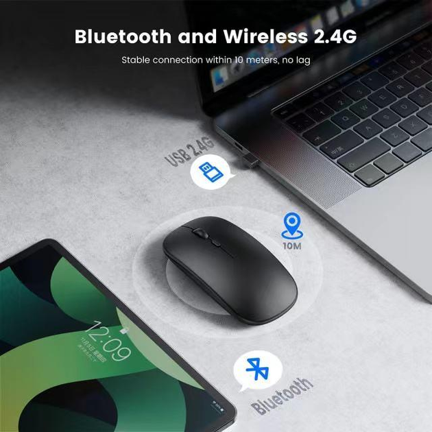 Бесшумная беспроводная мышка с USB-ресивером и Bluetooth – аккумуляторная компьютерная мышь 2.4GHz для ноутбука, ПК и планшета - изображение 6