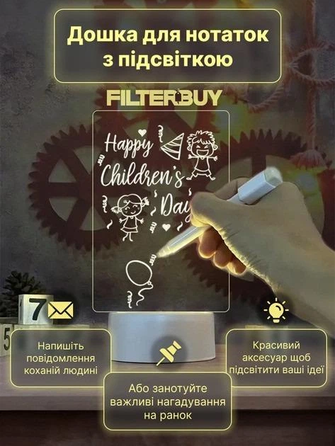 Светильник-ночник с прозрачной доской для записей 12,5×17,5 см с подсветкой 3 цвета/USB питание + маркер - изображение 7