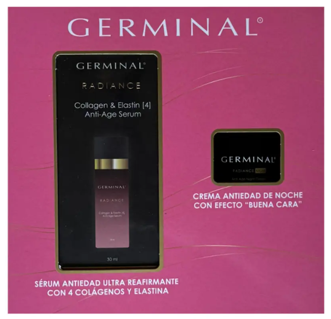 Zestaw do pielęgnacji twarzy Germinal Radiance Anti-age Serum do twarzy Collagen & Elastin 30 ml + Krem na noc 15 ml (8430445320388) - obraz 1