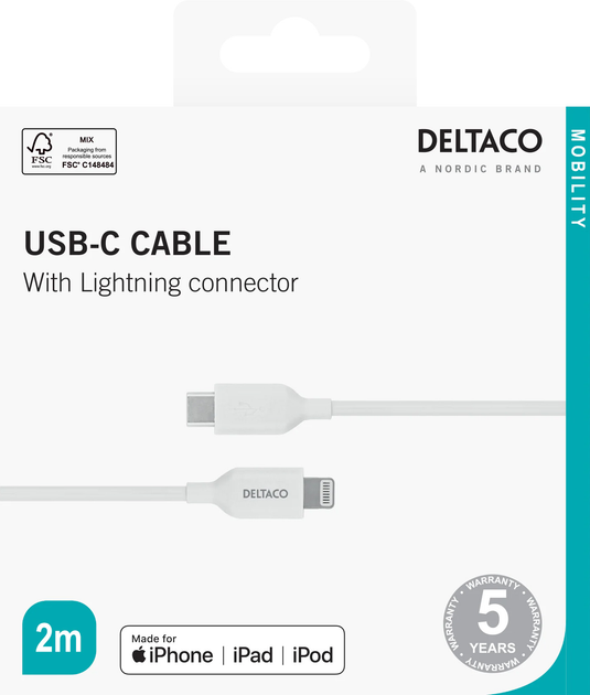 Кабель Deltaco USB Type-C - Lightning 2 м White (IPLH-452) - зображення 4