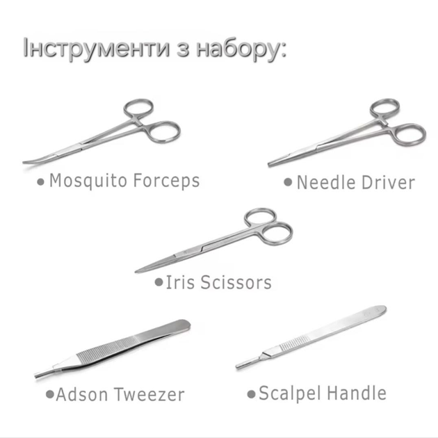 Хірургічний набір для накладання швів 5 інструментів - зображення 2