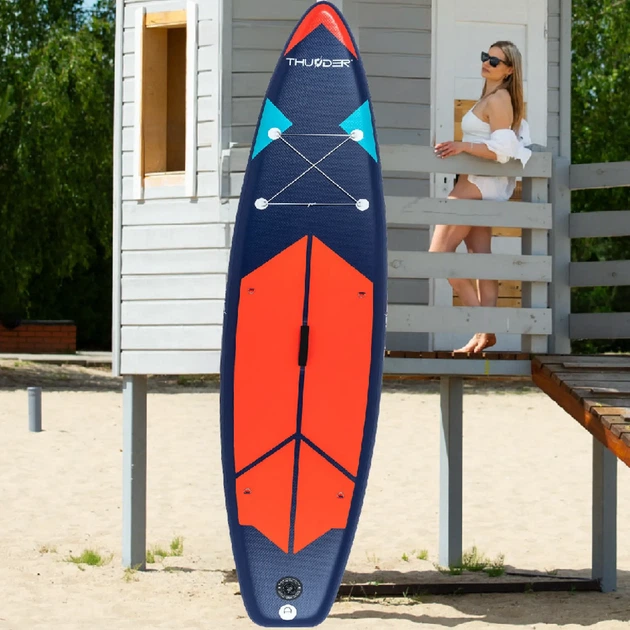 Надувная SUP-доска THUNDER STRIPES 320 см, EVA/ПВХ, стекловолокно, нагрузка до 150 кг, насос до 15 PSI, сиденье для каяка, багажник, 3 плавника(ISL_32F807CE95BC) - Фото 7 Надувная SUP-доска THUNDER STRIPES 320 см, EVA/ПВХ, стекловолокно, нагрузка до 150 кг, насос до 15 PSI, сиденье для каяка, багажник, 3 плавника(ISL_32F807CE95BC) - изображение 7