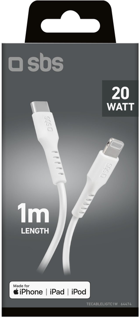 Kabel SBS USB Type-C - Lightning 1 m White (TECABLELIGTC1W) - obraz 4