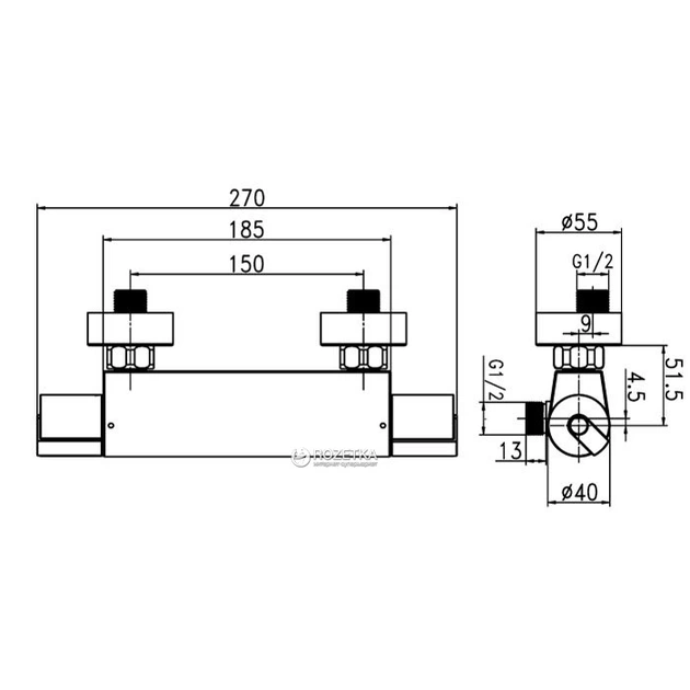 Смеситель-кран для душа термостатический AQUA RODOS OPTIMA 9H047 хром ...
