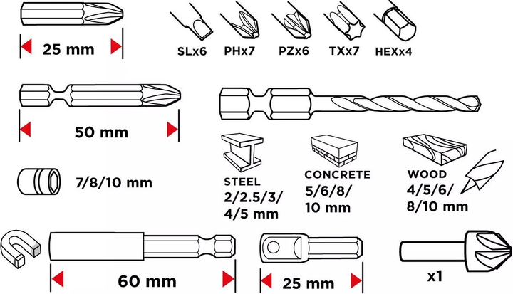 Набір свердл і біт Graphite 56H613 50 шт. (5902062045997) - зображення 5