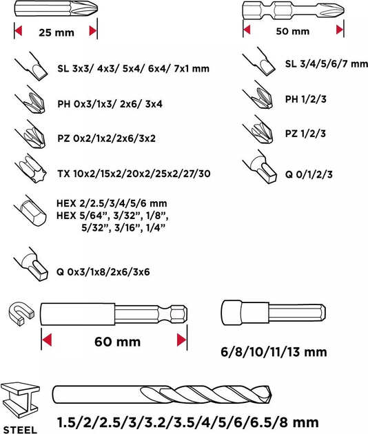 Набір свердл і біт Graphite 56H623 120 шт. (5902062046239) - зображення 6