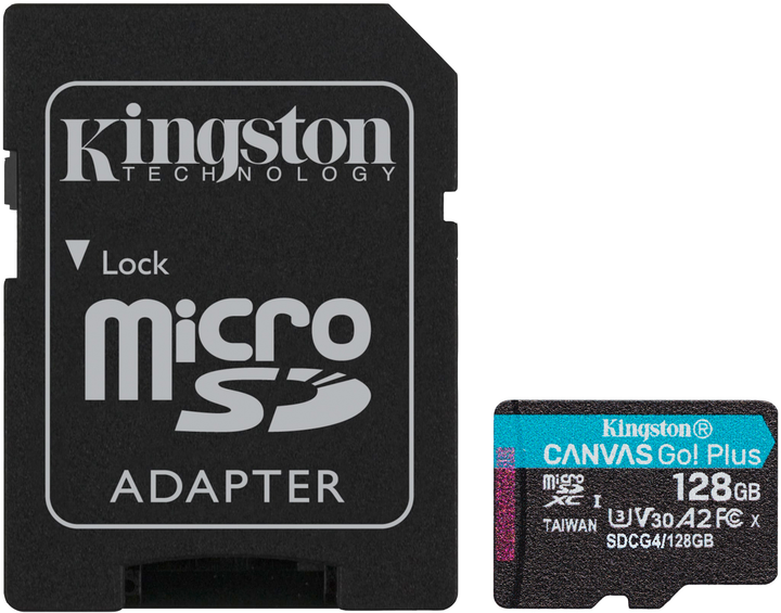 Карта пам'яті Kingston microSDXC 128GB Canvas Go! Plus G4 Class 10 UHS-I U3 V30 A2 + SD-адаптер (SDCG4/128GB) - зображення 1
