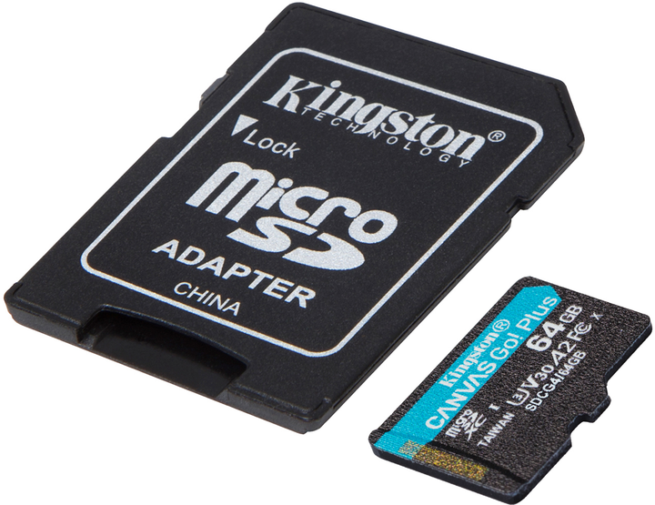 Карта пам'яті Kingston microSDXC 64GB Canvas Go! Plus G4 Class 10 UHS-I U3 V30 A2 + SD-адаптер (SDCG4/64GB) - зображення 2