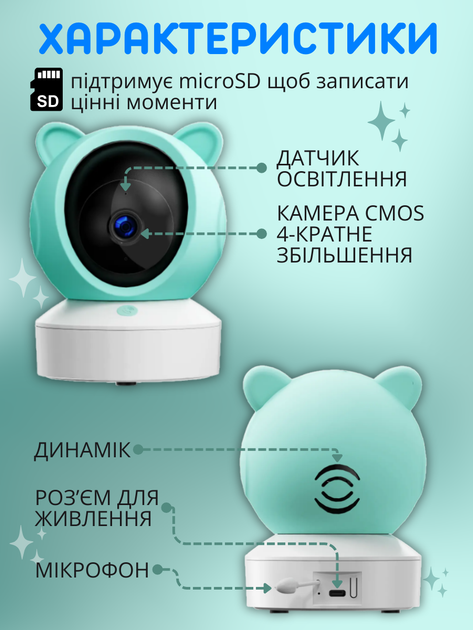 Відеоняня з двостороннім звя’зком Baby Monitor з 5 дюймовим HD екраном поворотна радіоняня з портативним дисплеєм та керування зі смартфону датчиком звуку, руху, нічне бачення - зображення 3