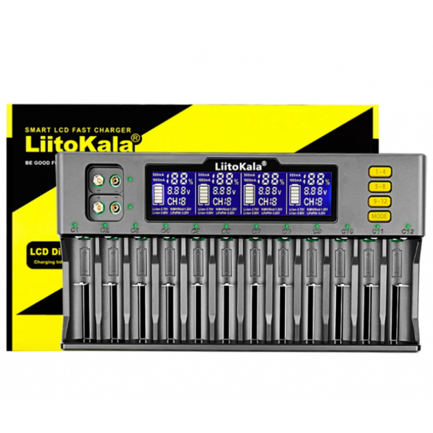 Зарядний пристрій на 12 каналів для акумуляторів Liitokala Lii-S12 1.2V/3.2V Li-Fe/3.7VLi-Ion/3.8VLi-Ion/9V 2хКрона - зображення 2