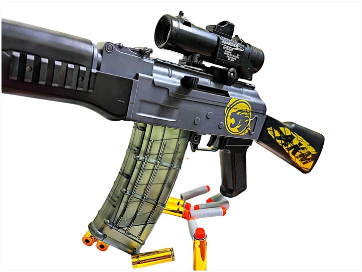 Игрушечный автомат винтовка AK-47 на мягких пулях EVA 92 см с глушителем, оптическим прицелом серый - изображение 4