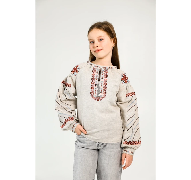 Вишиванка для дівчинки Барвиста Vovna Сіра 128 см (5000820) - Фото 1 Вишиванка для дівчинки Барвиста Vovna Сіра 128 см (5000820) - изображение 1