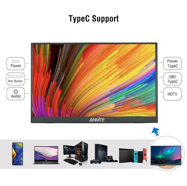 Портативный FullHD IPS монитор 15.6" с сенсорным экраном Anmite - Фото 2 Портативный FullHD IPS монитор 15.6" с сенсорным экраном Anmite - изображение 2