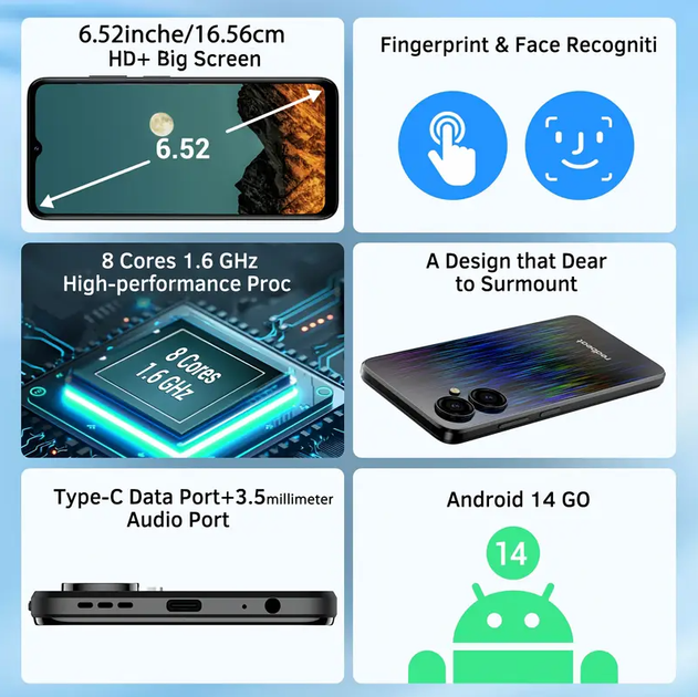 Смартфон Android 14 RAM 6Gb Redbeat D5 з батареєю на 5000 mah на