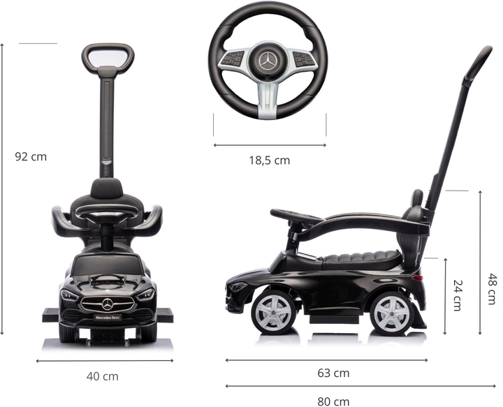 Jeździk Milly Mally Mercedes C-Class Deluxe Czarny (5901761127249) - obraz 11