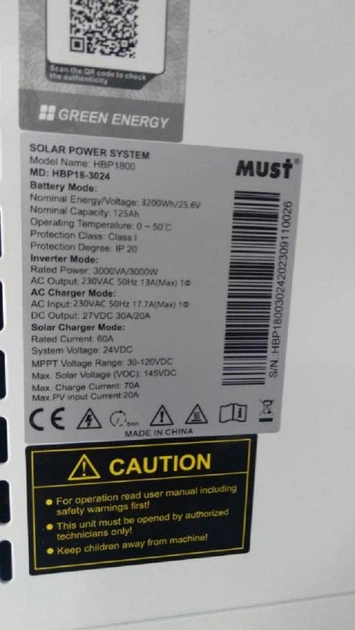 Система хранения электроэнергии MUST HBP18-3024 (NEW 3kW 3.2kWh