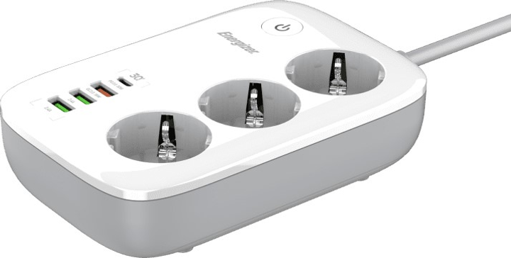 Мережевий фільтр Energizer 3 розетки 4 USB 2 м White (EPB2500W02EU) - зображення 1