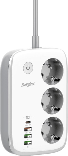 Мережевий фільтр Energizer 3 розетки 4 USB 2 м White (EPB2500W02EU) - зображення 3