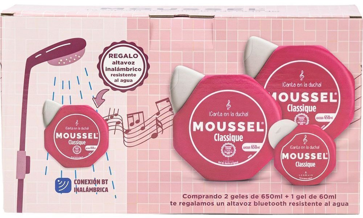 Zestaw żeli pod prysznic Moussel Clasic Żel pod prysznic 2 x 650 ml + Żel pod prysznic 60 ml + Głośnik Bluetooth (8425190174270) - obraz 1