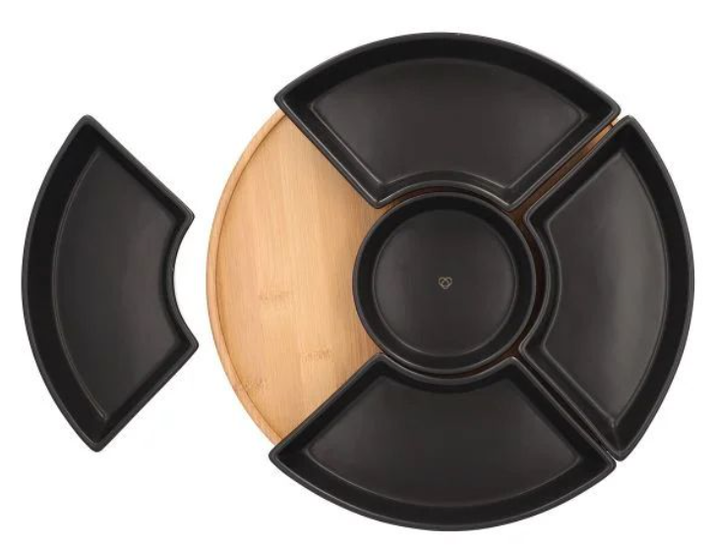 Półmisek HOMLA Fincan z czarnymi miseczkami 5 szt + obrotową tacą 30 cm (5904183813844) - obraz 2