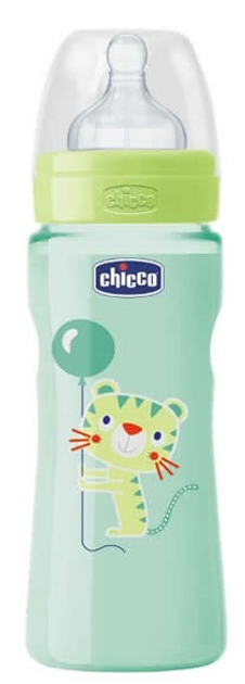 Пляшка для годування Chicco Well-Being Silicone PP Fast Flux Green 4m+ Зелена 330 мл (8058664058037) - зображення 1