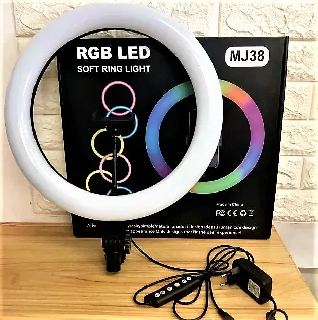 Кольцевая LED лампа RGB MJ38 38см 220V 1 крепл.тел USB + пульт - изображение 5