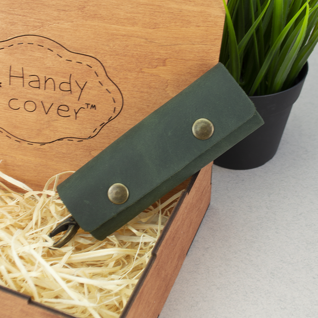 Ключница кожаная с карабином HandyCover HC0055 зеленая - изображение 5