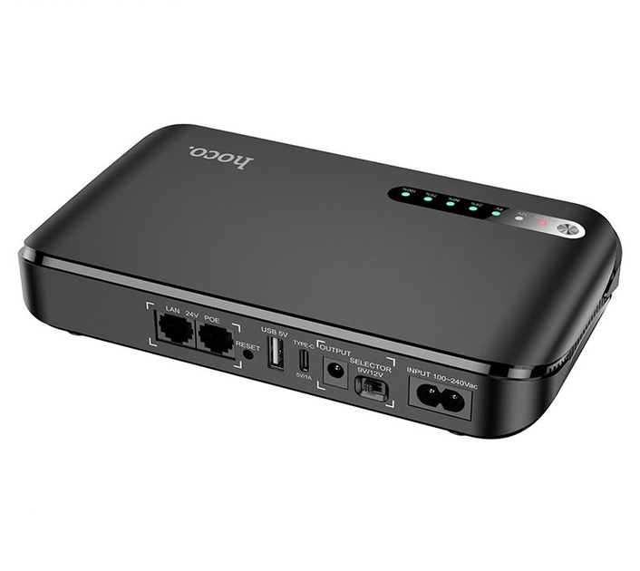 ДБЖ (UPS) для роутера Hoco DB62 UPS (20000mAh/18W/1USB/1TypeC/5/9/12v/POE 15-24V/LED) black - зображення 2