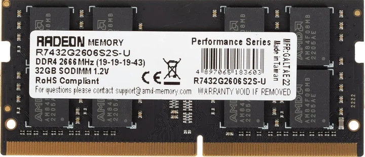 Оперативна пам'ять AMD SODIMM DDR4-2666 32768MB PC4-21300 R7 Series (R7432G2606S2S-U) - зображення 4