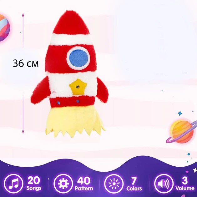 Ночник Ракета проектор звездного неба dream мягкая игрушка с музыкой Led подсветка 7 цветов - Фото 2 Ночник Ракета проектор звездного неба dream мягкая игрушка с музыкой Led подсветка 7 цветов - изображение 2