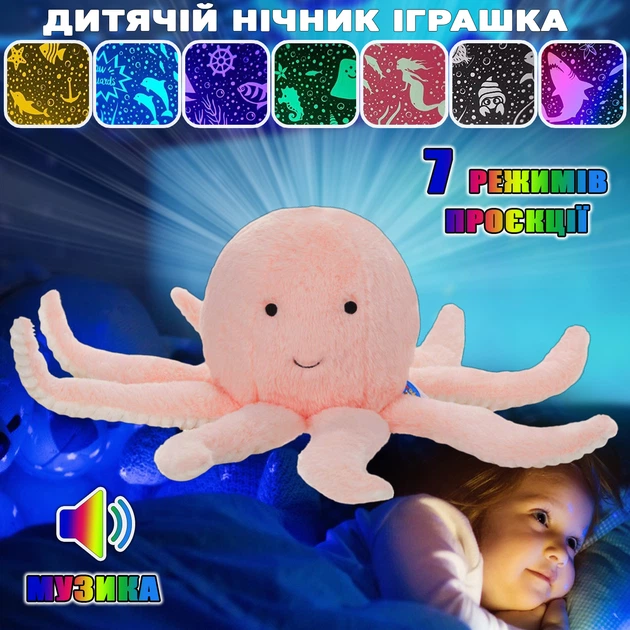 Ночник Осьминог проектор звездного неба dream мягкая игрушка с музыкой Led подсветка 7 цветов - изображение 3