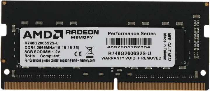 Pamięć RAM AMD SODIMM DDR4-2666 8192MB PC4-21300 Radeon R7 (R748G2606S2S-U) - obraz 1